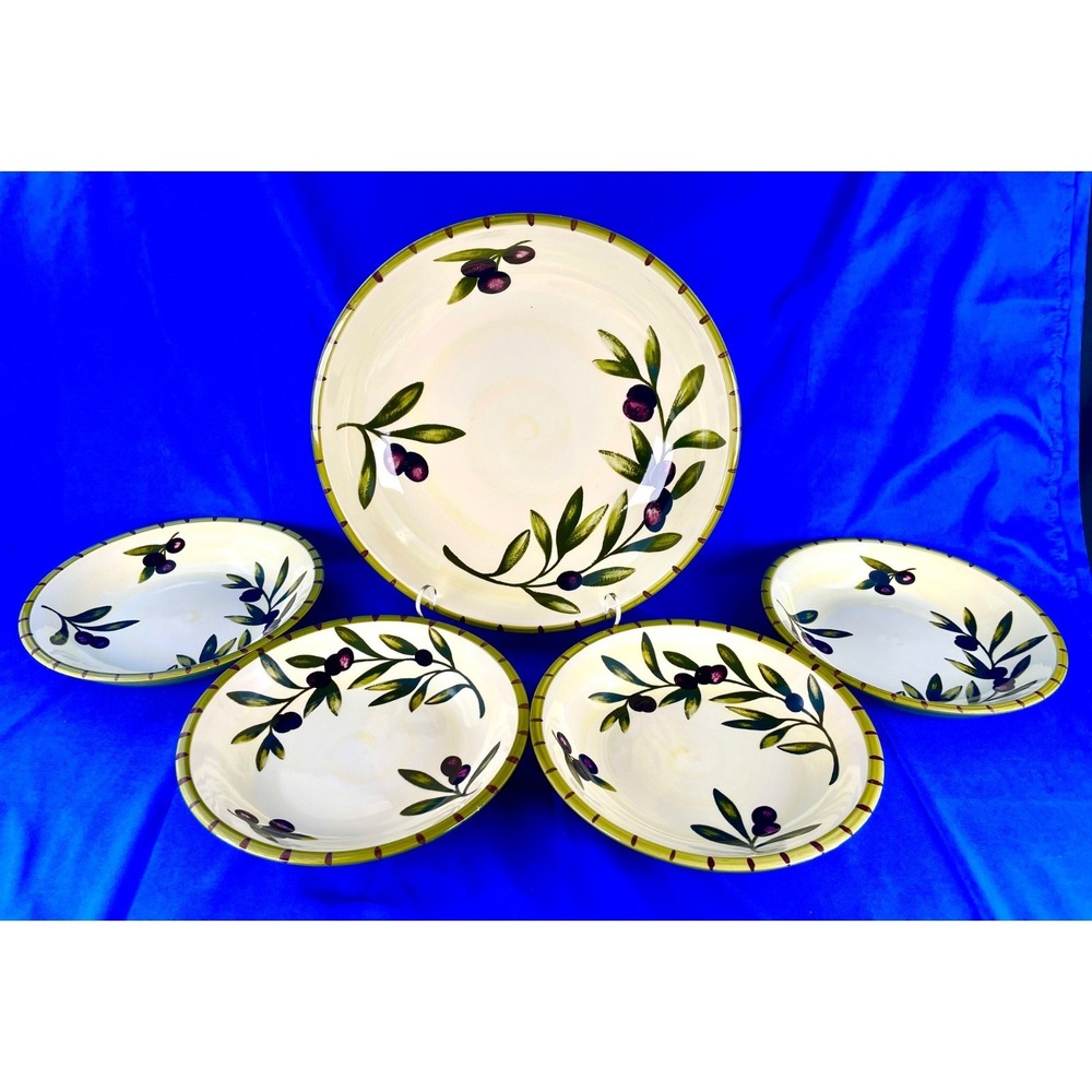 Williams Sonoma Liguria Olive Set 1 Serving & 4 Pasta Bowls Portugal EUC Vintage